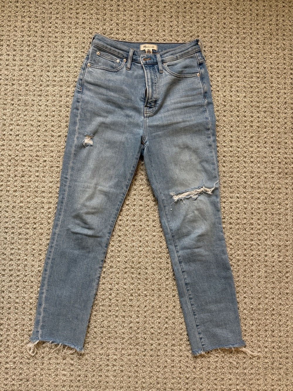 Madewell Light Blue Straight Leg Jeans with Distressed Knees